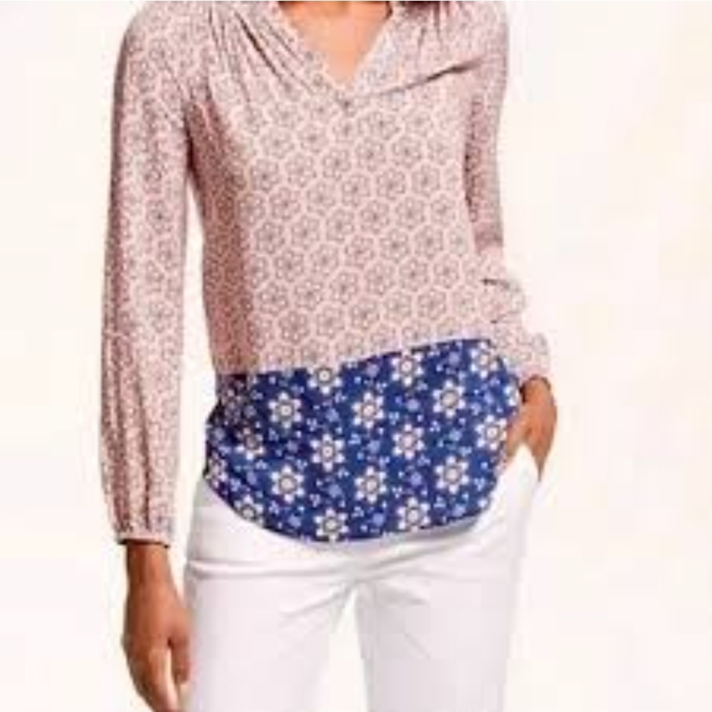 Boden Maya Popover Floral Boho Top Pink & Blue Size 2